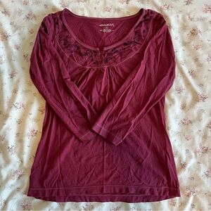Eddie Bauer Burgundy Embroidered Blouse